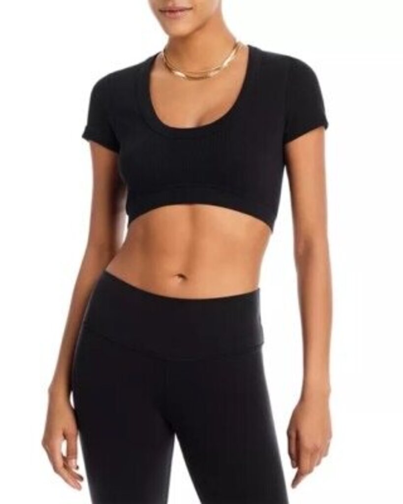Alo Serene Ribbed Top In Black - Size Medium