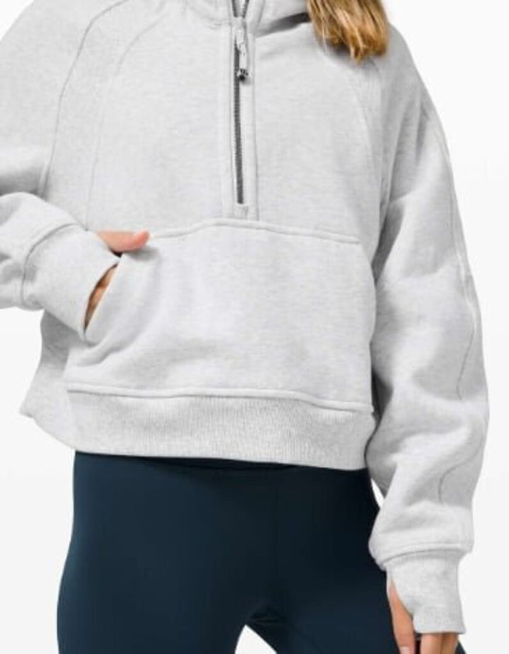 Lululemon Scuba Oversized 1/2 Zip Hoodie in Heathered Core Ultra Light Grey - Size XS/S