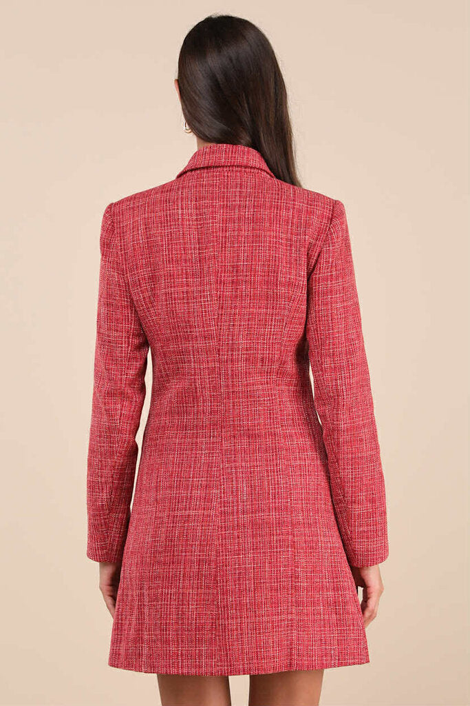 Lulus NWT Deluxe Desire Red Tweed Long Sleeve Blazer Mini Dress - Size XS