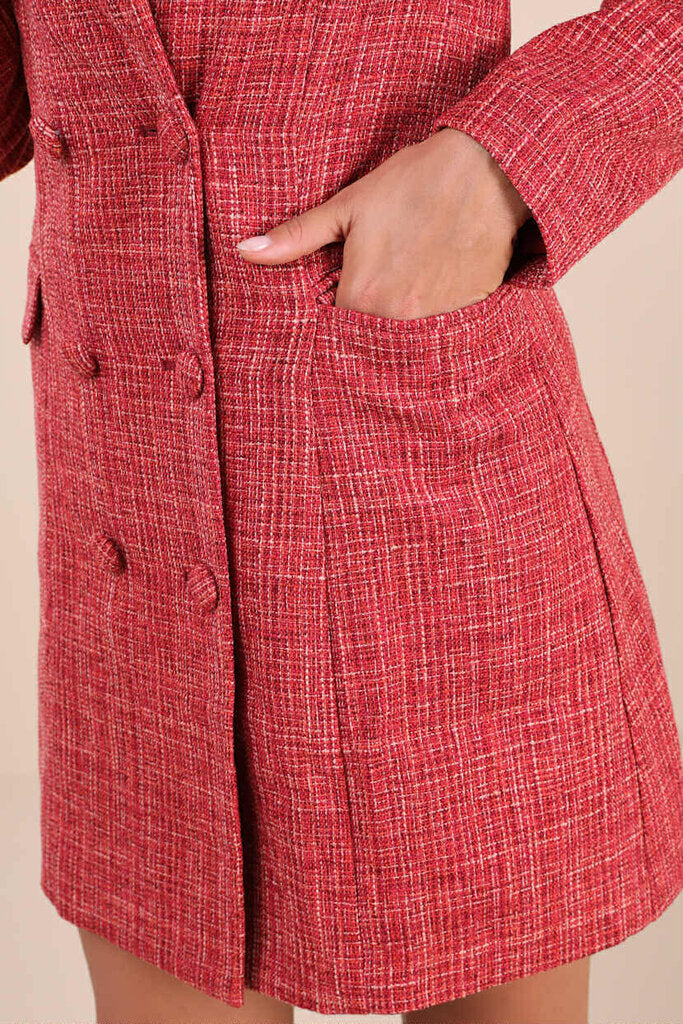 Lulus NWT Deluxe Desire Red Tweed Long Sleeve Blazer Mini Dress - Size XS