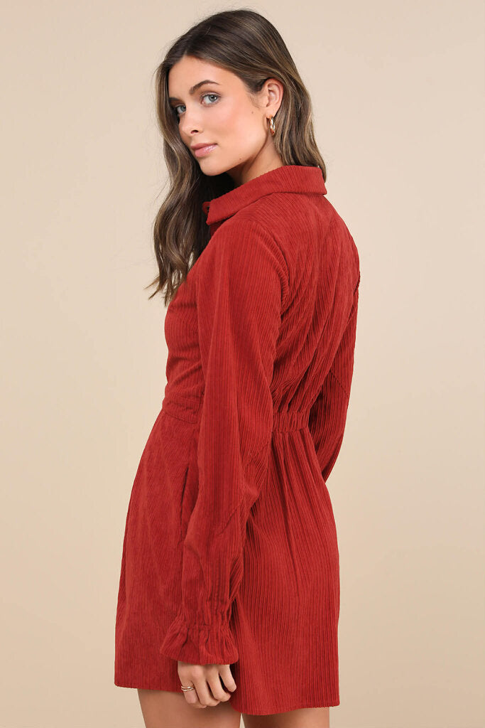 Lulus NWT Autumn Mood Rust Red Corduroy Mini Dress - Size XS