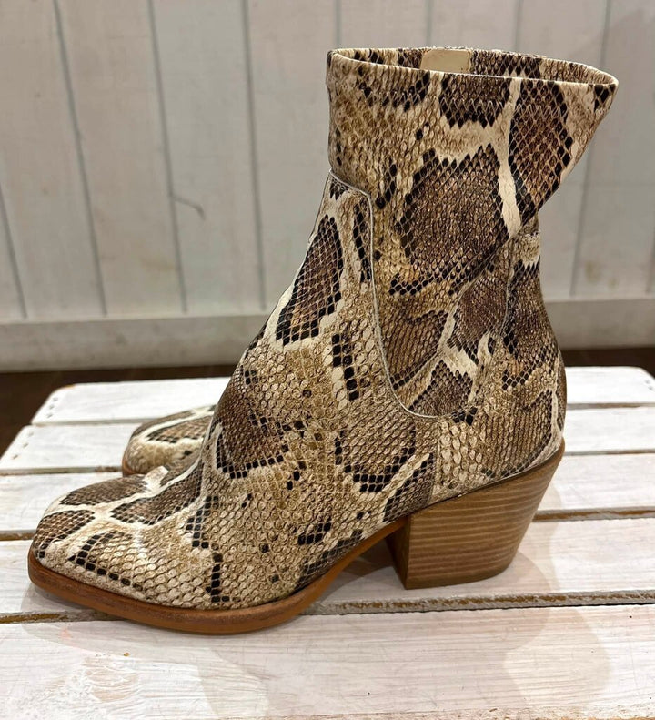 Dolce Vita Sid Square Toe Booties in Desert Snake - Size 7