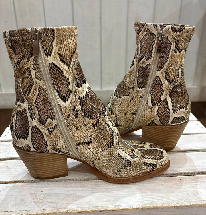 Dolce Vita Sid Square Toe Booties in Desert Snake - Size 7