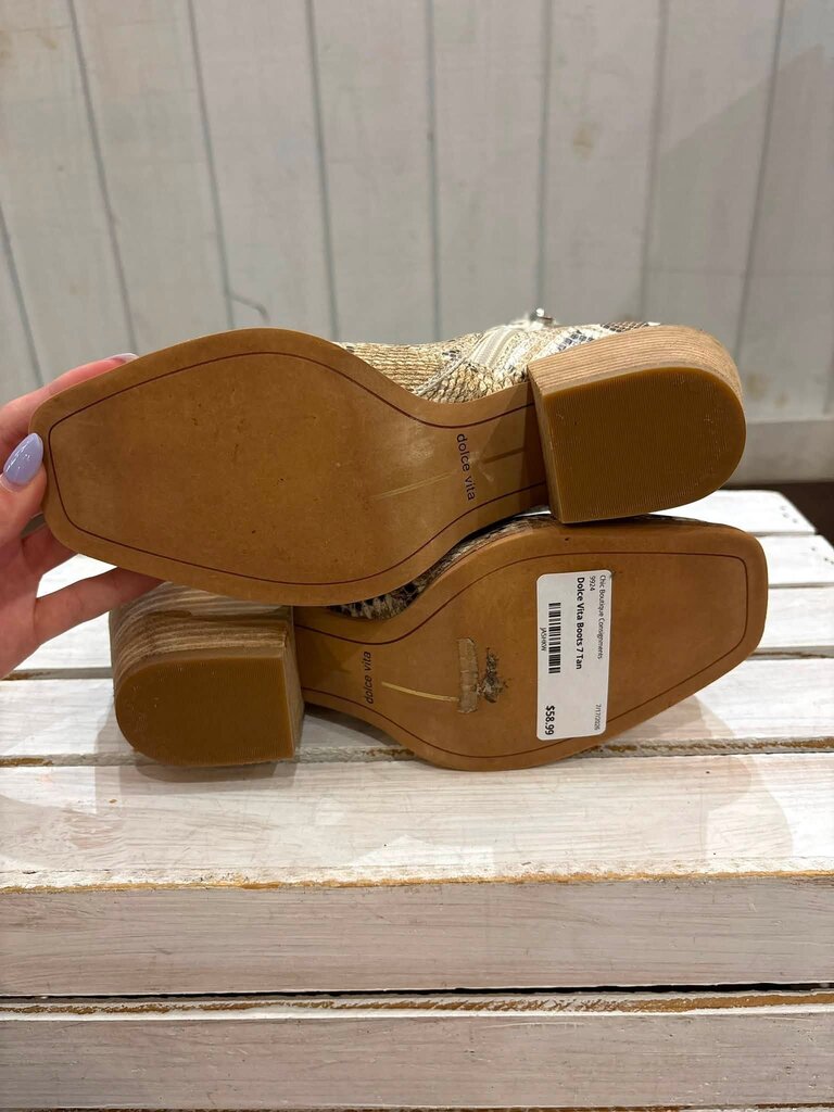 Dolce Vita Sid Square Toe Booties in Desert Snake - Size 7