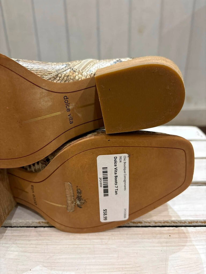 Dolce Vita Sid Square Toe Booties in Desert Snake - Size 7