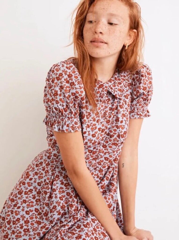 Madewell Collared Puff Sleeve Mini Dress In Piccola Floral - Size 8