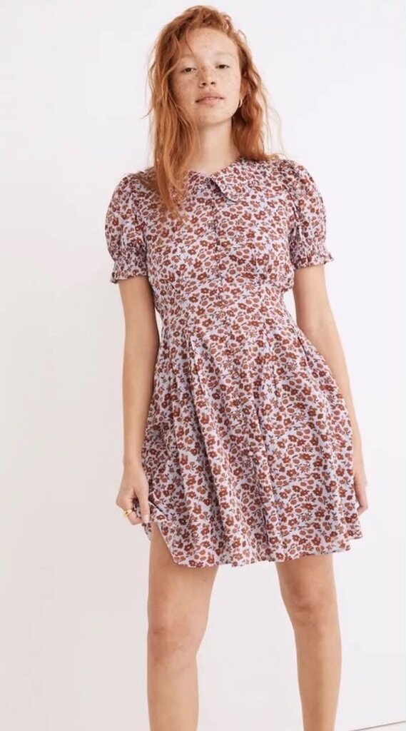 Madewell Collared Puff Sleeve Mini Dress In Piccola Floral - Size 8