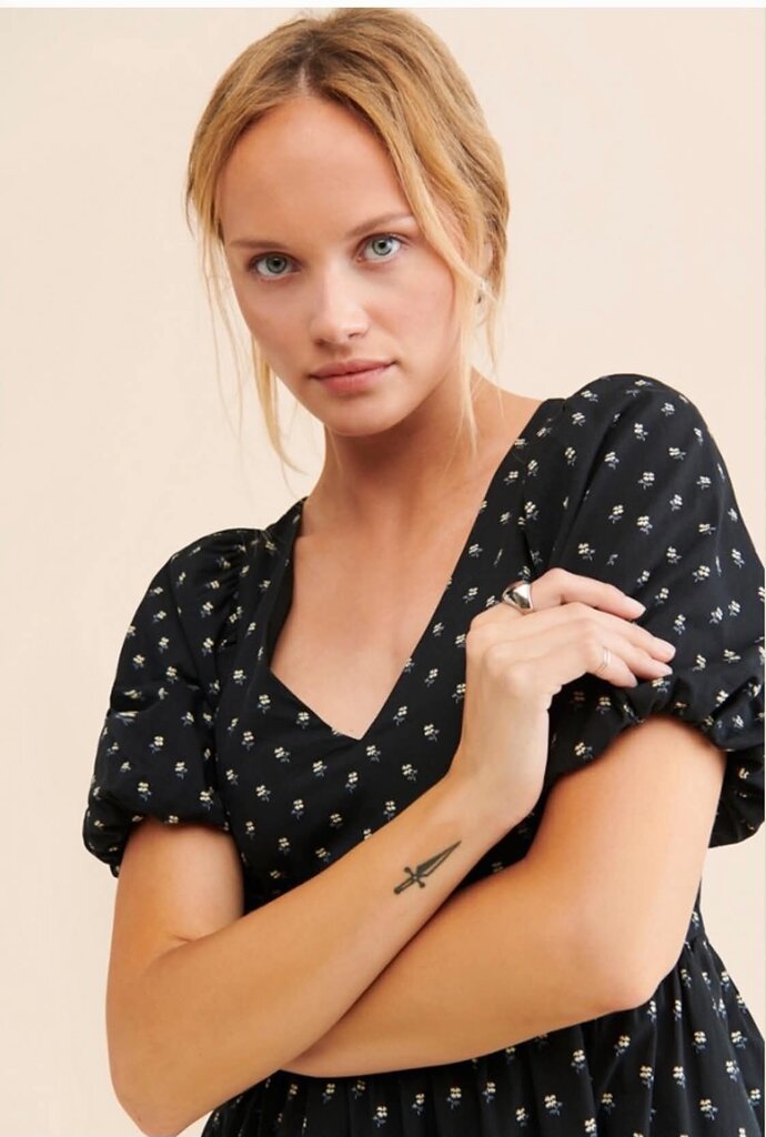 Madewell V-Neck Puff Sleeve Mini Dress In Floral Ikat - Size Medium