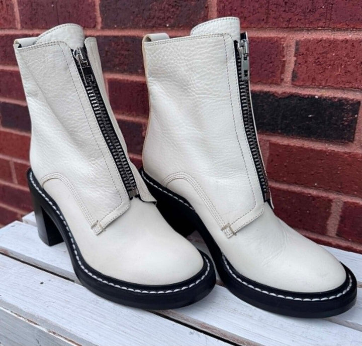 Rag & Bone Antique White Leather Shiloh Zip Boots - Size 38.5