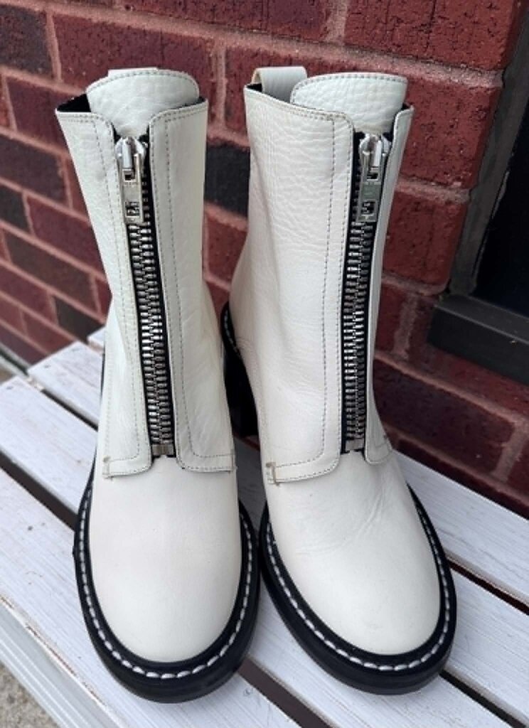 Rag & Bone Antique White Leather Shiloh Zip Boots - Size 38.5