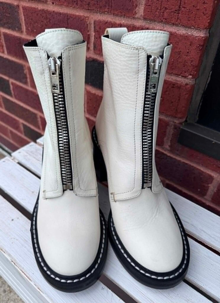 Rag & Bone Antique White Leather Shiloh Zip Boots - Size 38.5
