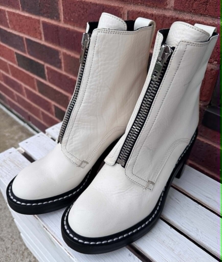 Rag & Bone Antique White Leather Shiloh Zip Boots - Size 38.5