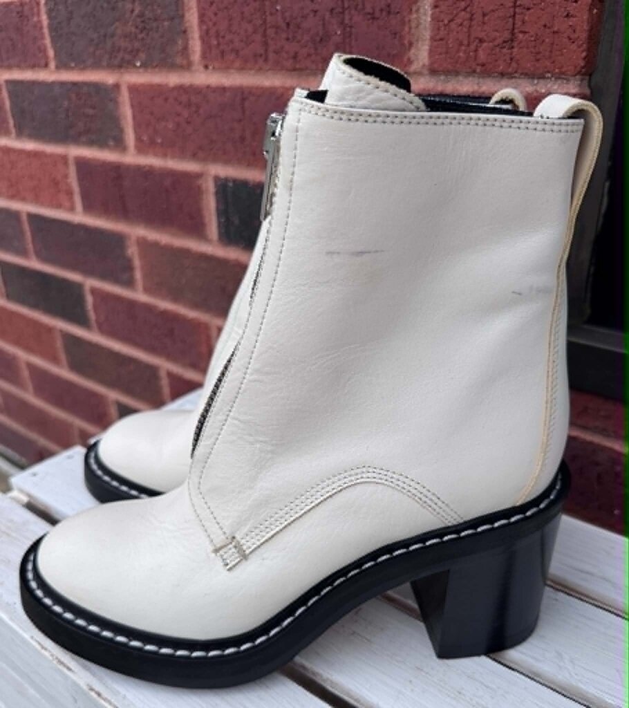 Rag & Bone Antique White Leather Shiloh Zip Boots - Size 38.5