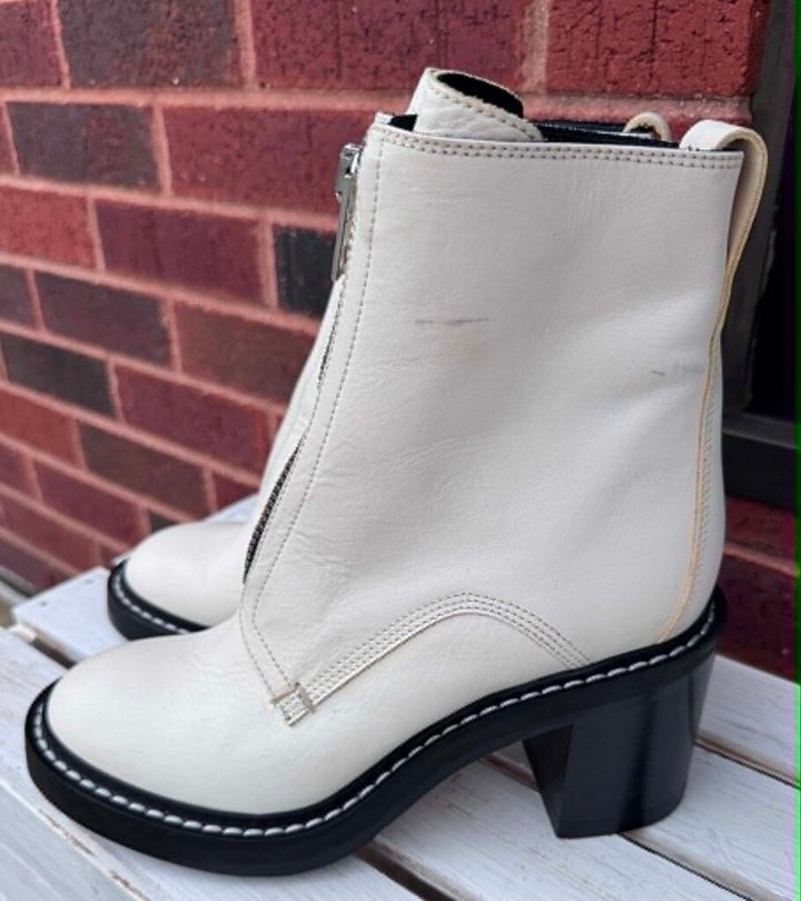 Rag & Bone Antique White Leather Shiloh Zip Boots - Size 38.5