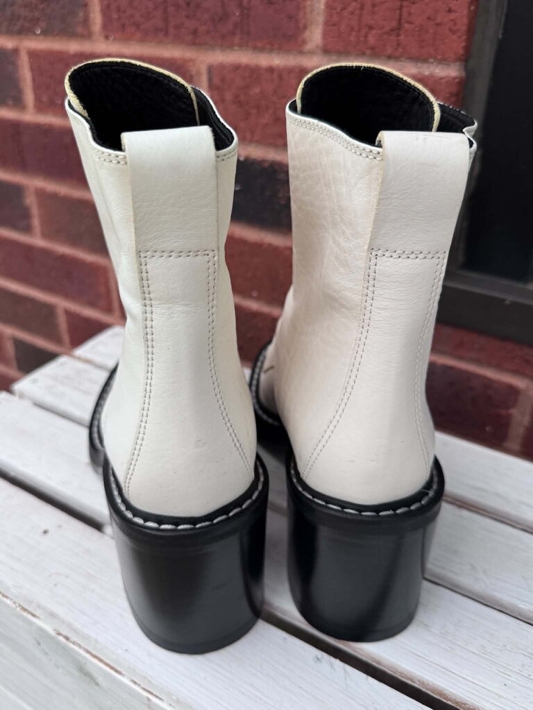 Rag & Bone Antique White Leather Shiloh Zip Boots - Size 38.5