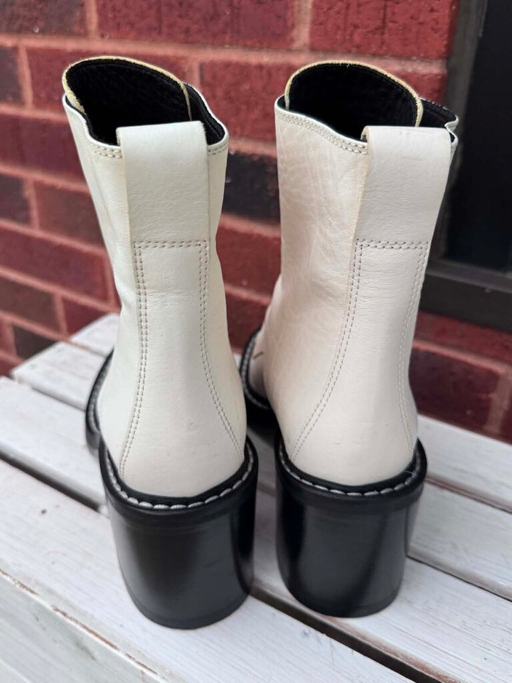 Rag & Bone Antique White Leather Shiloh Zip Boots - Size 38.5