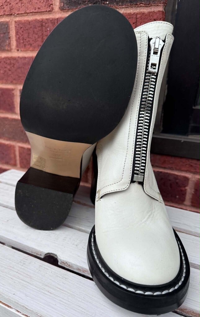 Rag & Bone Antique White Leather Shiloh Zip Boots - Size 38.5