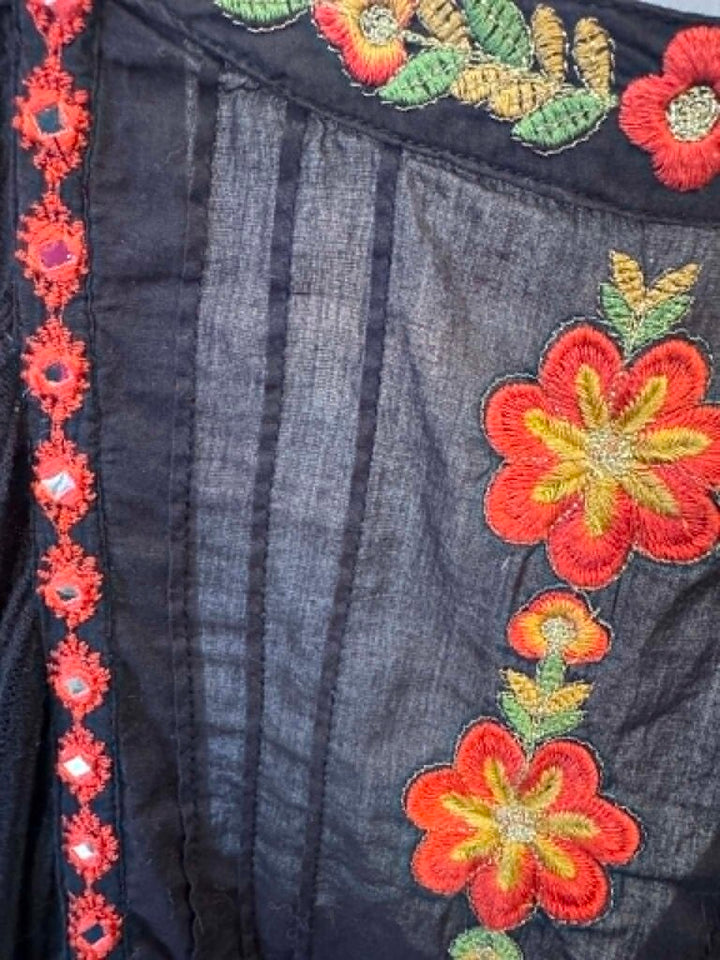 Free People Black Embroidered Dress - Size Medium