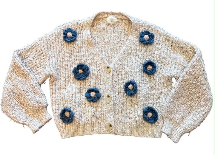 Luna Ivy Anthropologie 3D Daisy Chunky Knit Cardigan - Size Medium
