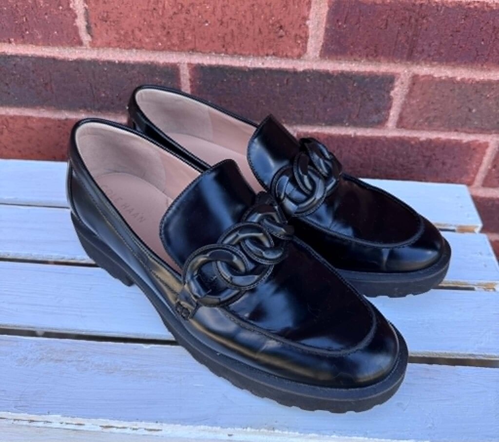 Cole Haan Glossy Geneva Chain Loafers - Size 8.5
