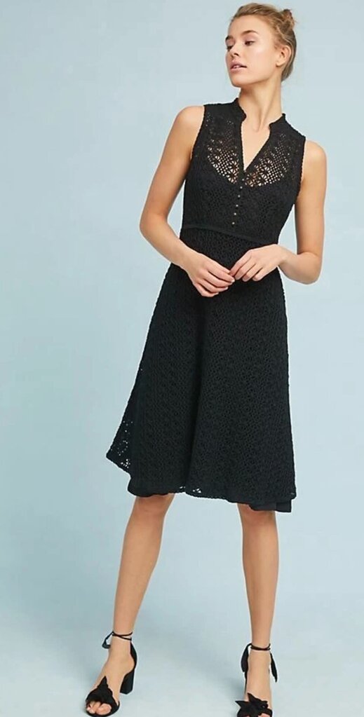 Meadow Rue Anthropologie Black Crochet Lace Evelyn Midi Dress - Size 4