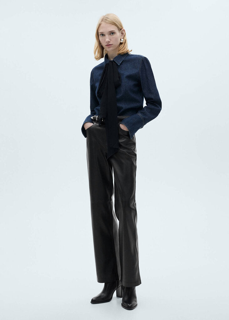 Mango Straight Leg Faux-Leather Pants - Size 10