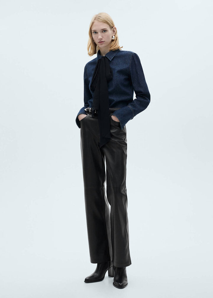 Mango Straight Leg Faux-Leather Pants - Size 10
