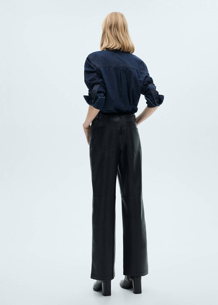 Mango Straight Leg Faux-Leather Pants - Size 10