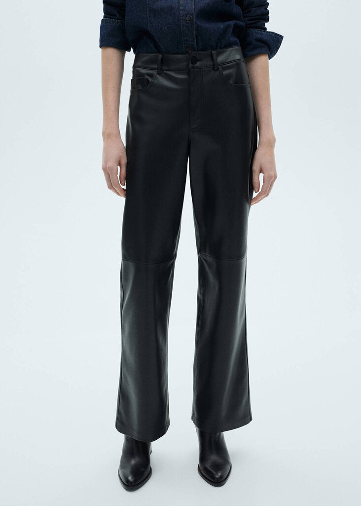 Mango Straight Leg Faux-Leather Pants - Size 10