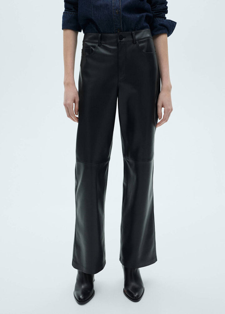 Mango Straight Leg Faux-Leather Pants - Size 10