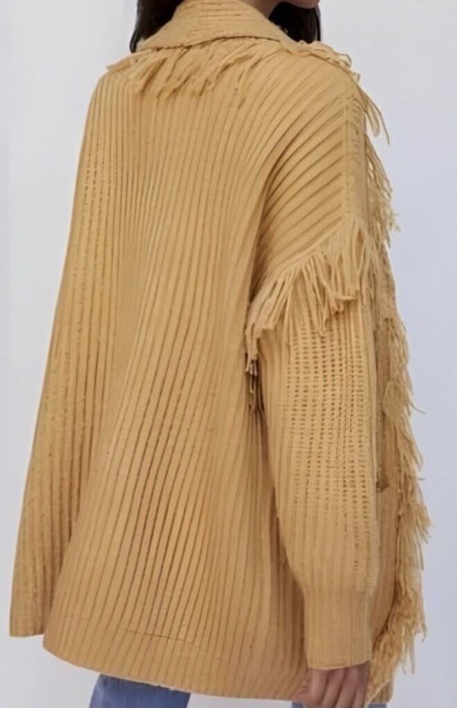 Anthropologie Amanza Fringed Chunky Knit Cardigan In Mustard - Size M/L