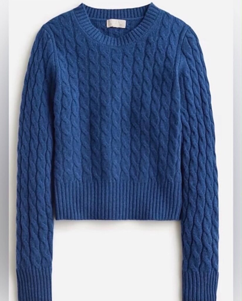J.Crew Cashmere Shrunken Cable Knit Crewneck Sweater - Size Medium