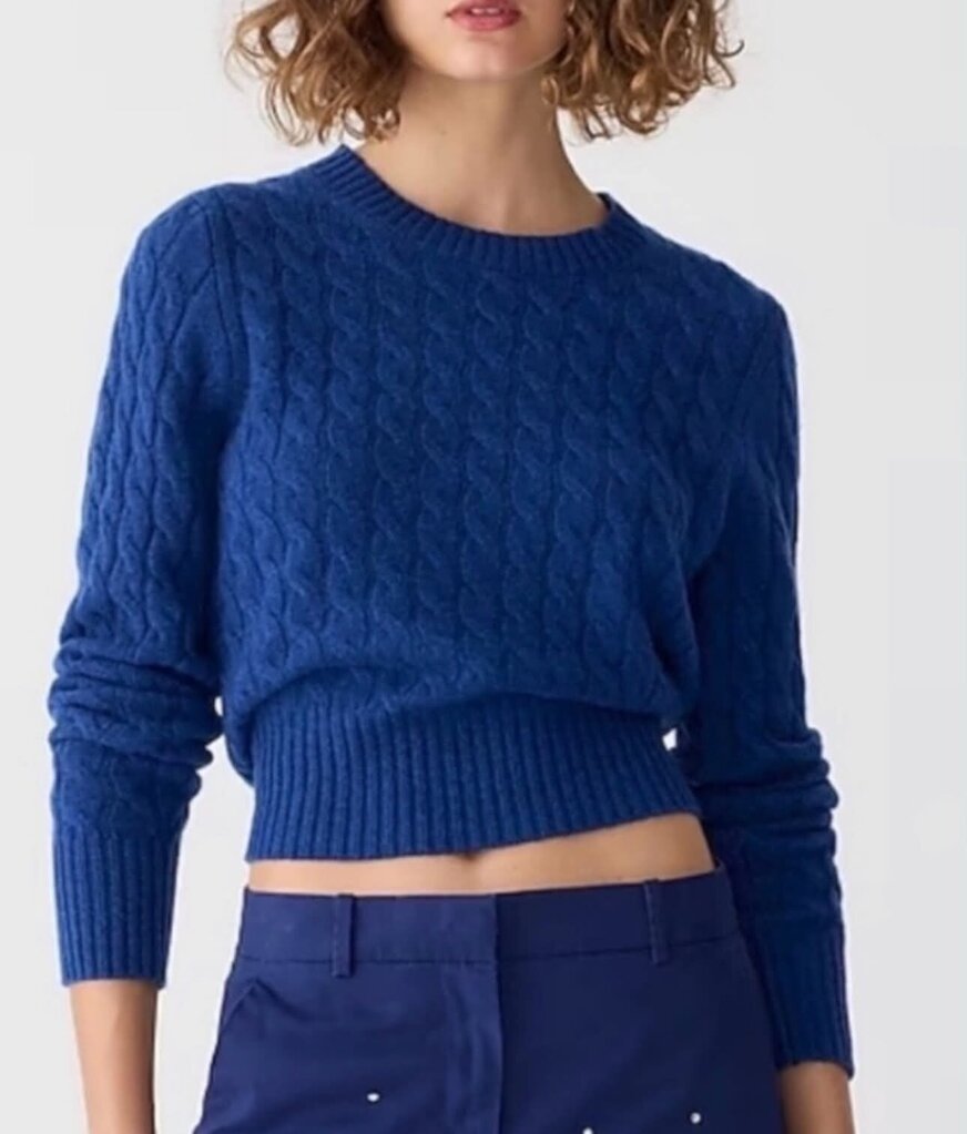 J.Crew Cashmere Shrunken Cable Knit Crewneck Sweater - Size Medium