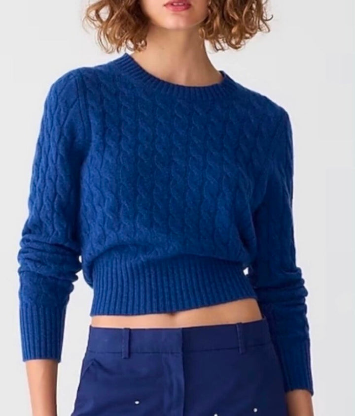 J.Crew Cashmere Shrunken Cable Knit Crewneck Sweater - Size Medium