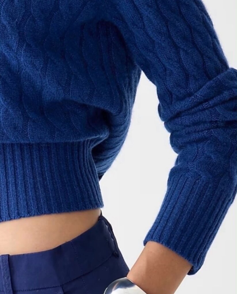 J.Crew Cashmere Shrunken Cable Knit Crewneck Sweater - Size Medium