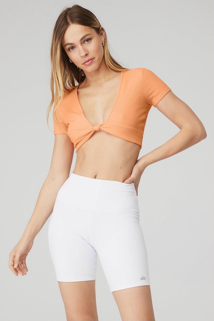 Alo Ribbed Knotty Short Sleeve Top - Size Small