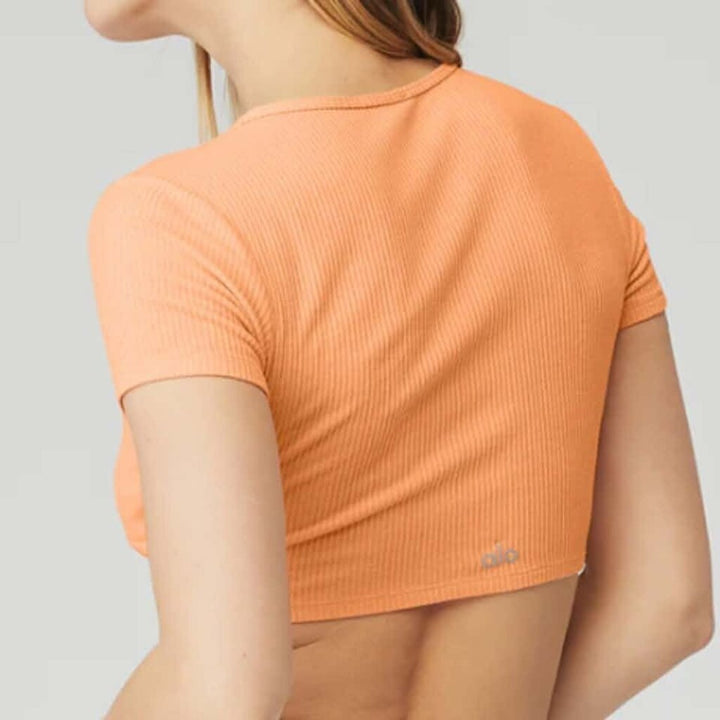 Alo Ribbed Knotty Short Sleeve Top - Size Small