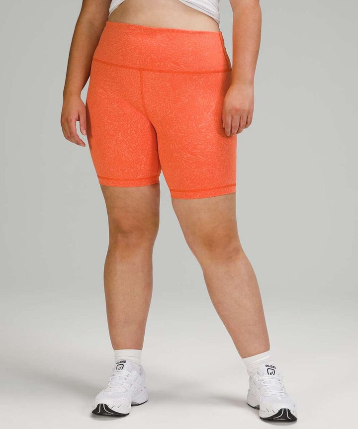 Lululemon Wunder Train High Rise Short 8" in Crunch Warm Coral - Size 14