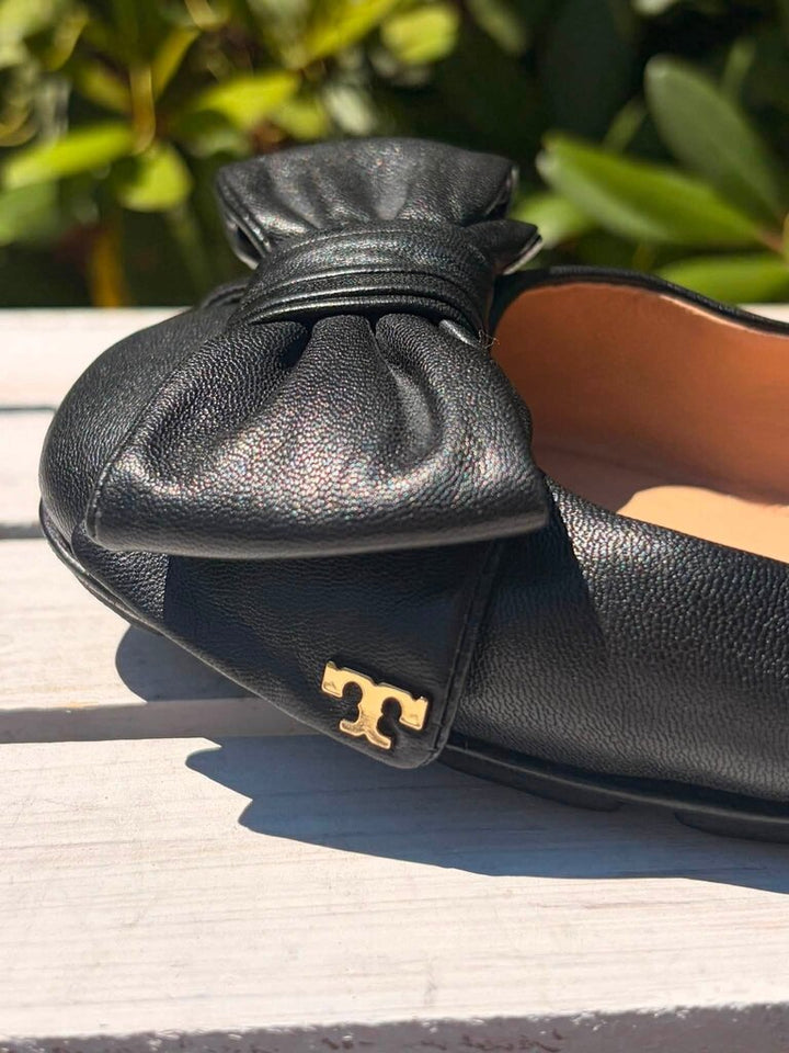 Tory Burch Divine Bow Leather Flats - Size 7.5