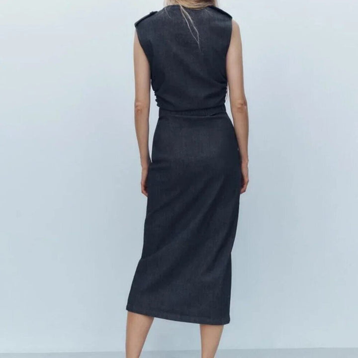 Zara Denim Belted Draped Midi Dress - Size Large