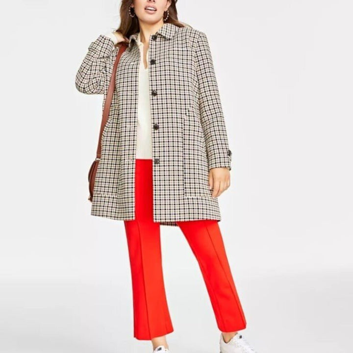 On 34th NWT Checked Car Coat - Size Large