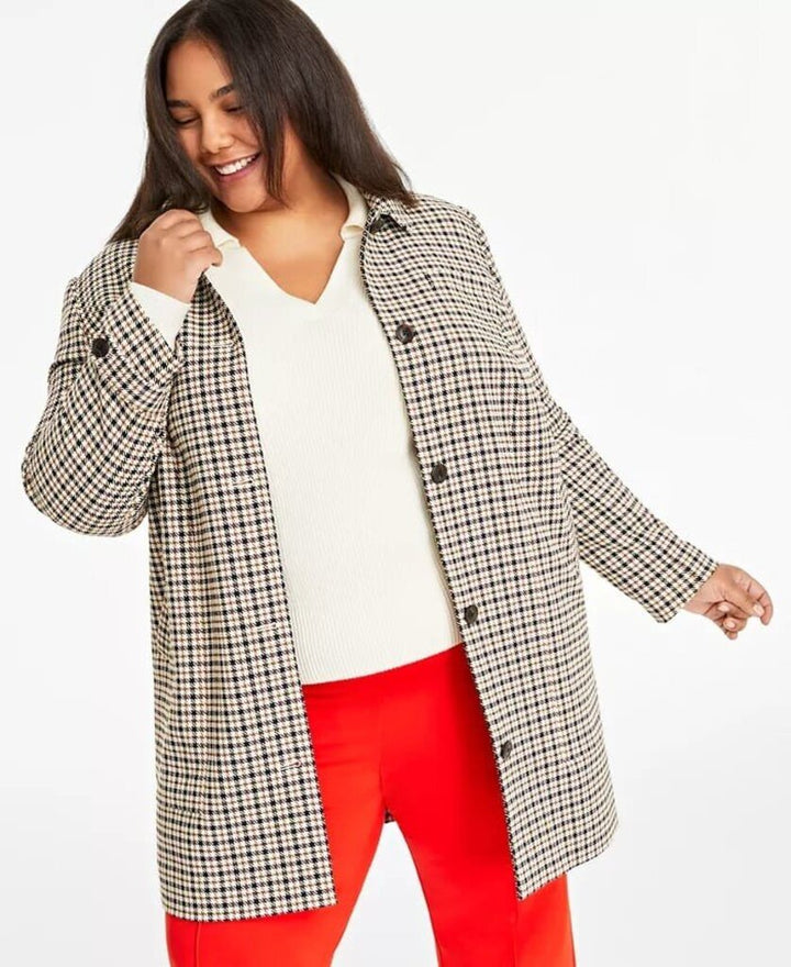 On 34th NWT Checked Car Coat - Size Large