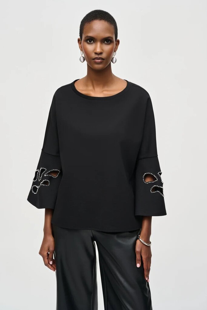 Joseph Ribkoff Black Embellished Boxy Top - Size 8 (Retail $239)