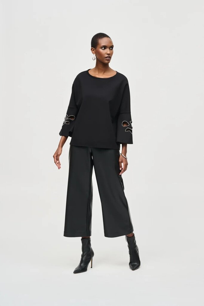 Joseph Ribkoff Black Embellished Boxy Top - Size 8 (Retail $239)