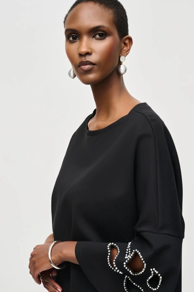 Joseph Ribkoff Black Embellished Boxy Top - Size 8 (Retail $239)