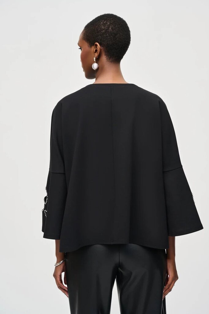 Joseph Ribkoff Black Embellished Boxy Top - Size 8 (Retail $239)