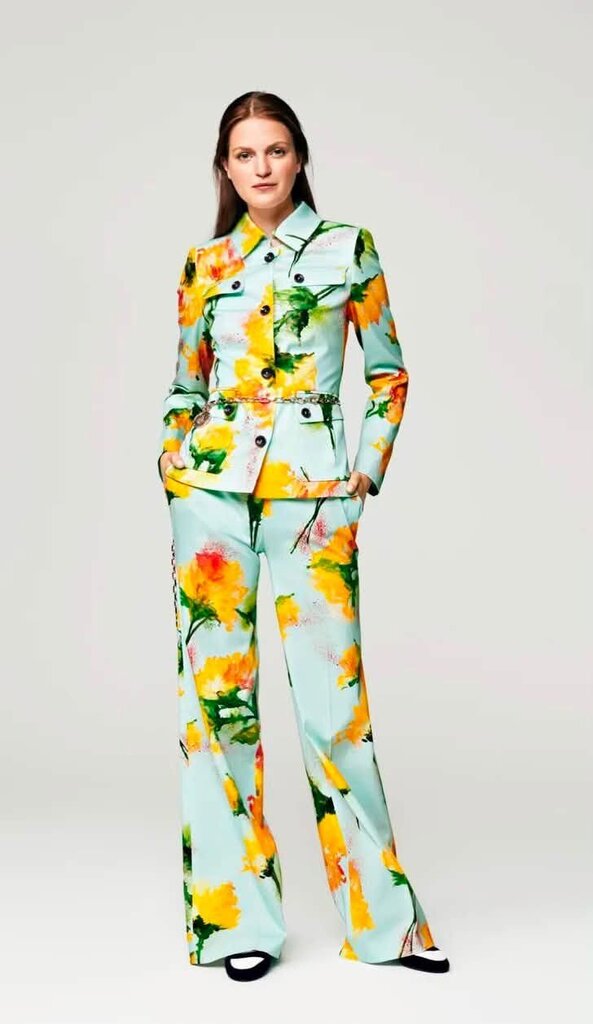 Escada Floral Blazer In Mint Cream - Size 40