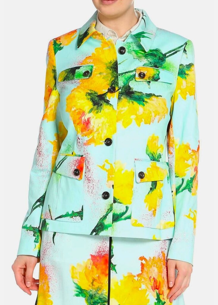 Escada Floral Blazer In Mint Cream - Size 40