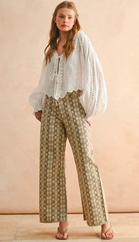 Miou Muse Snake Print Wide Leg Jeans In Taupe - Size Medium