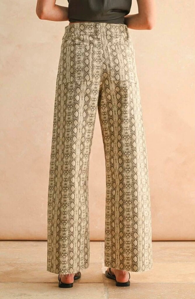 Miou Muse Snake Print Wide Leg Jeans In Taupe - Size Medium